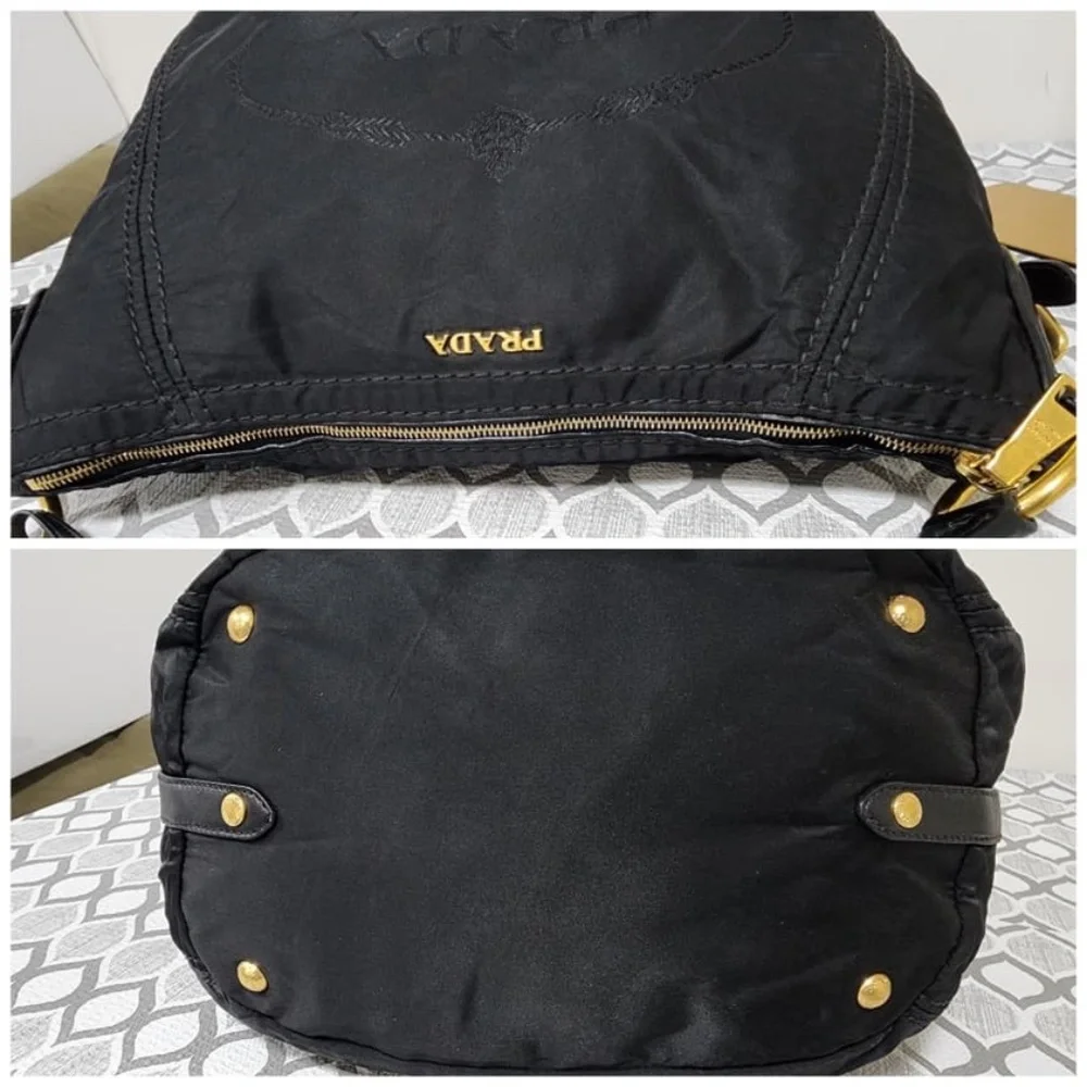 Authentic Prada Tessuto Canapa Nylon Hobo Bag Black